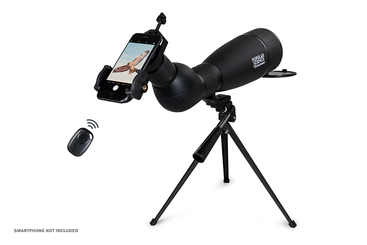Popular Science by Celestron LandScout 20-60x80mm Angled Zoom Spotting Scope with Smartphone Adapter and Bluetooth remote