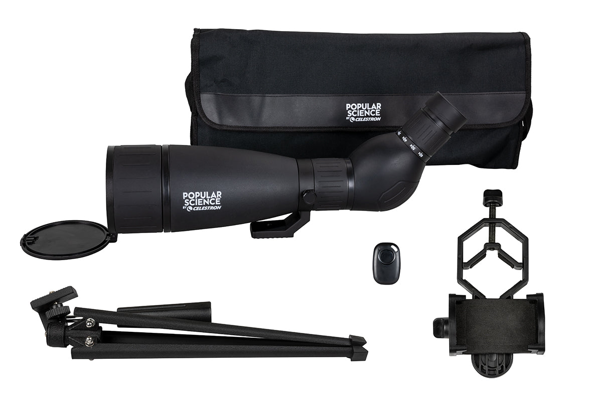 Popular Science by Celestron LandScout 20-60x80mm Angled Zoom Spotting Scope with Smartphone Adapter and Bluetooth remote
