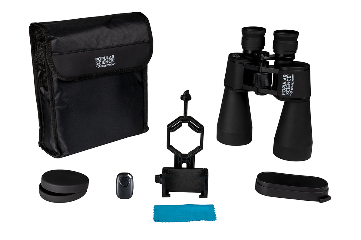 Popular Science by Celestron SkyMaster 9x60mm Porro Binocular with Smartphone Adapter and Bluetooth remote