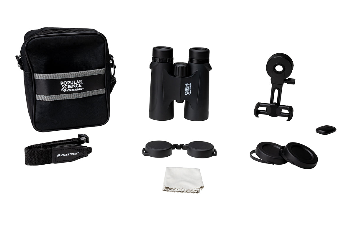 Popular Science by Celestron Outland X 12x42mm Roof Binocular with Smartphone Adapter and Bluetooth remote