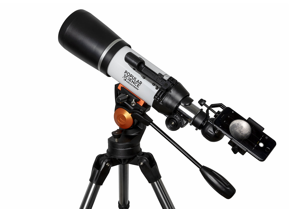 Popular Science by Celestron AstroMaster 80AZS Telescope with Smartphone Adapter and Bluetooth Remote