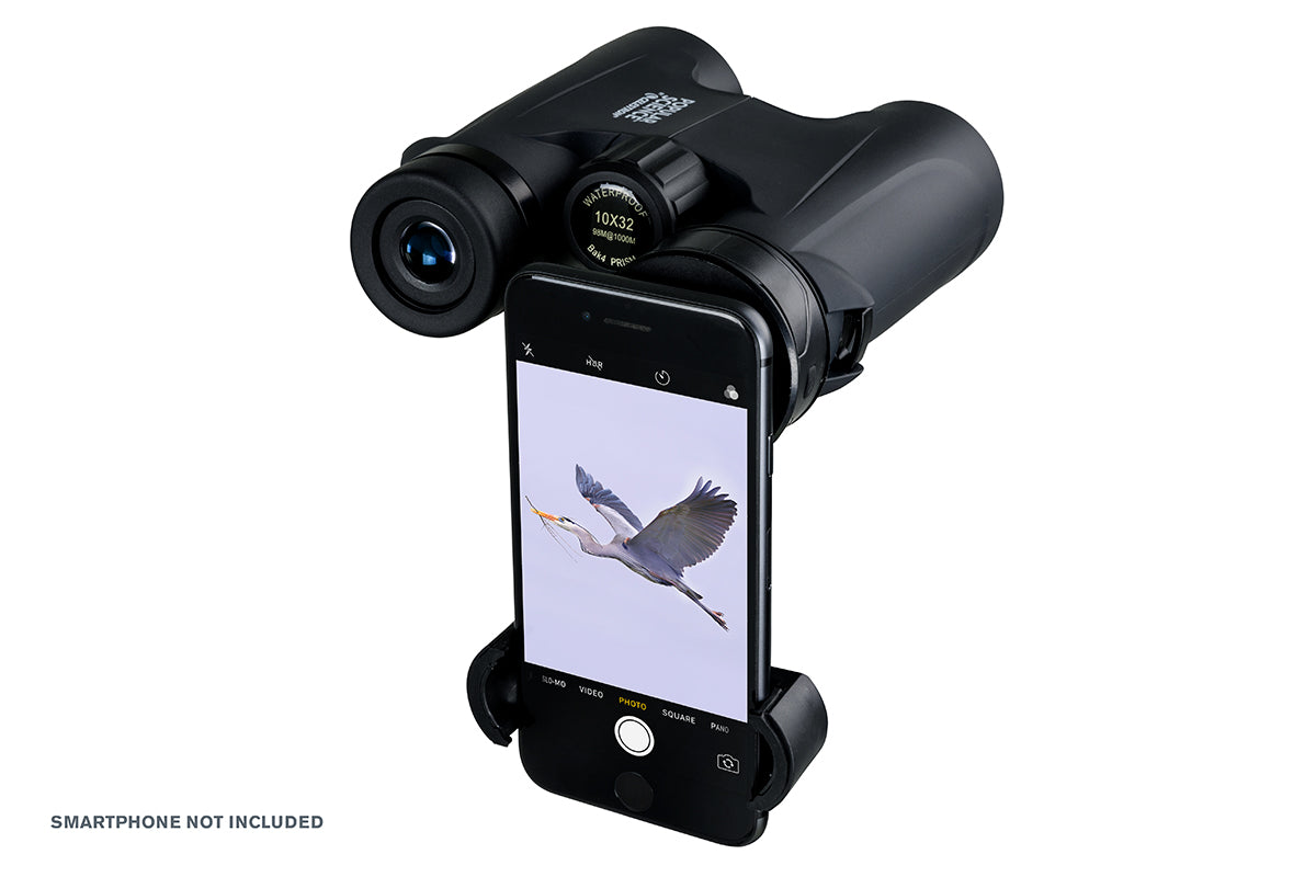 Popular Science by Celestron Outland X 10x32mm Roof Binocular with Smartphone Adapter and Bluetooth remote