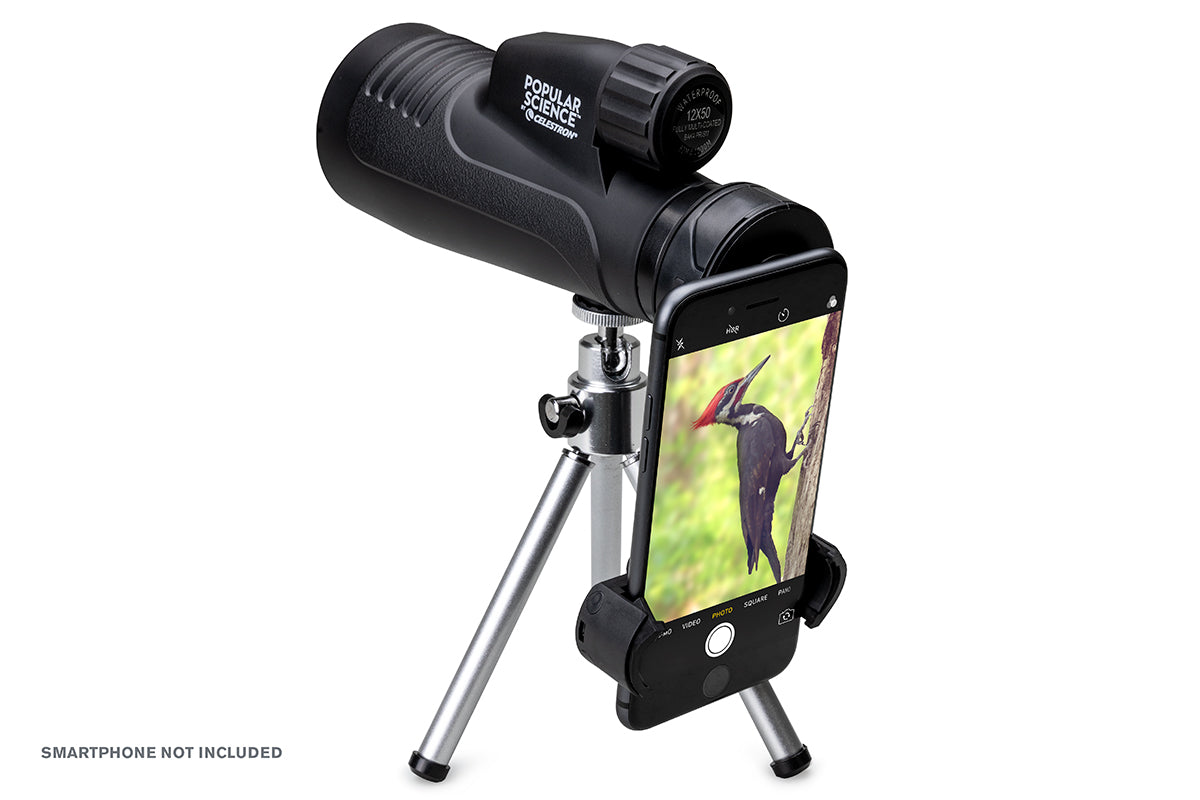 Popular Science by Celestron Outland X 12x50mm Monocular with Tripod, Smartphone Adapter, and Bluetooth remote