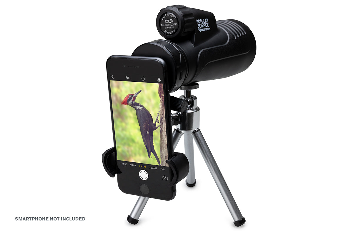 Popular Science by Celestron Outland X 12x50mm Monocular with Tripod, Smartphone Adapter, and Bluetooth remote